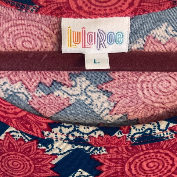 Lularoe Carly Pink Blue Floral Chevron print size Large - Picture 3 of 10